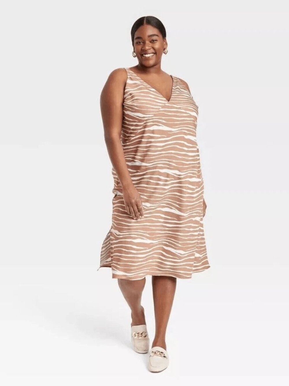 A New Day Zebra Print Slip Midi Dress Brown Animal Print XXL NWT